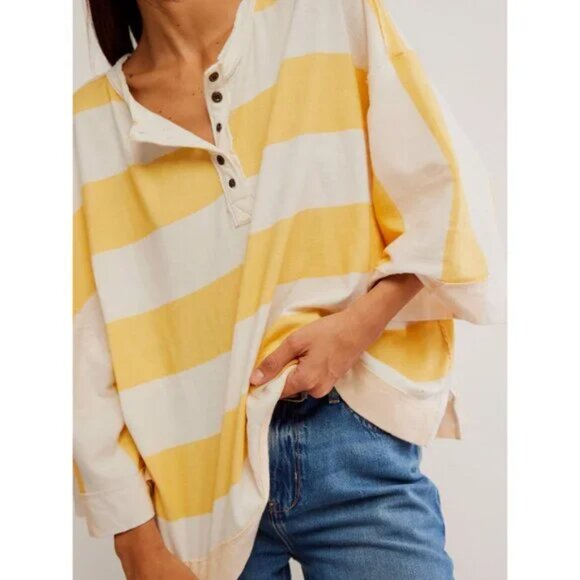 Free People Wonderful Tee / Yellow Combo NWT - (S) - Picture 2 of 5